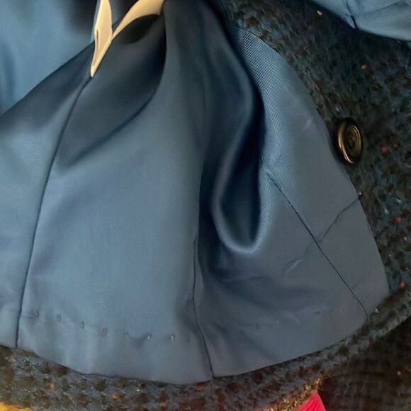 Pendleton 100% Virgin Wool Boucle Textured Plaid Cropped Blazer 10 Blue, Black, - Picture 11 of 11